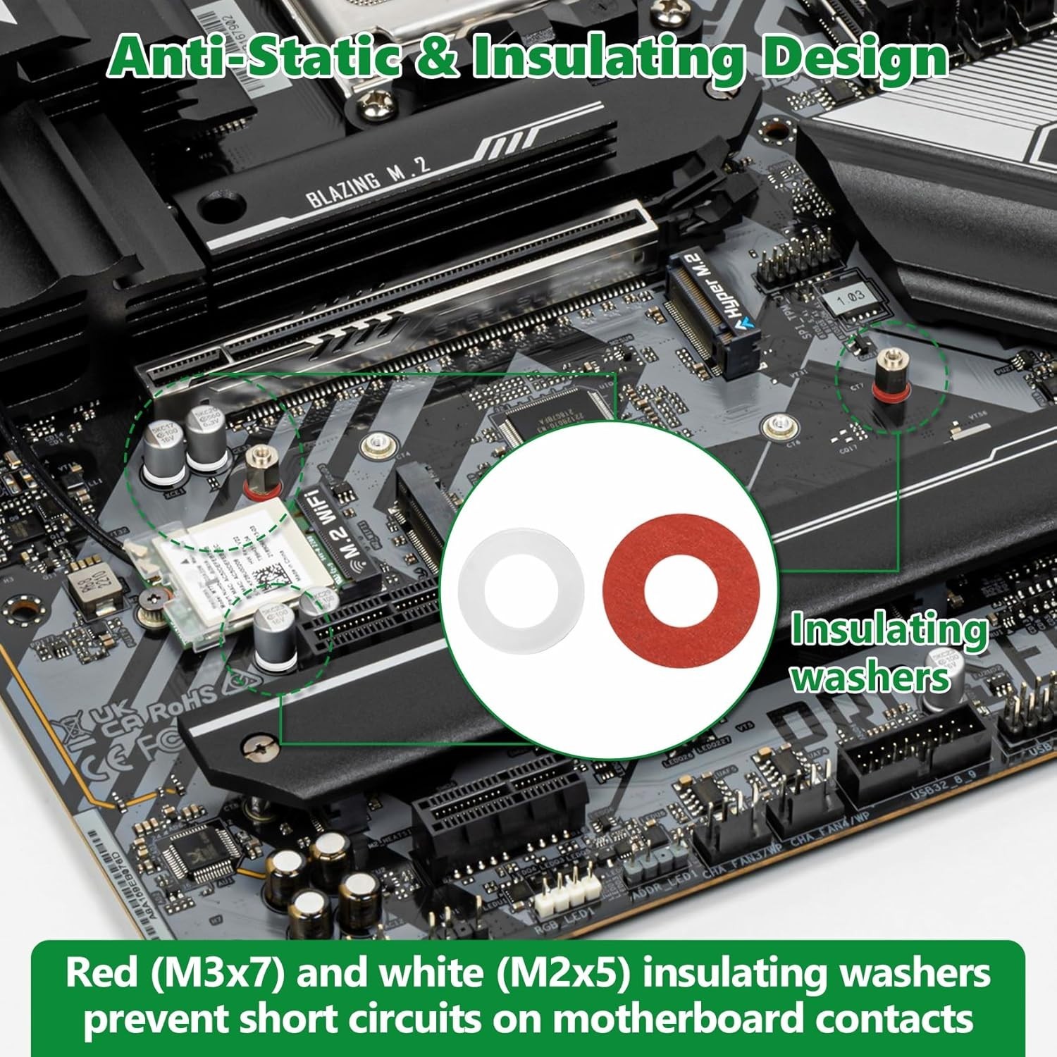 30PCS M.2 SSD Mounting Kit with Insulating Gaskets & Non-Magnetic Tool Set