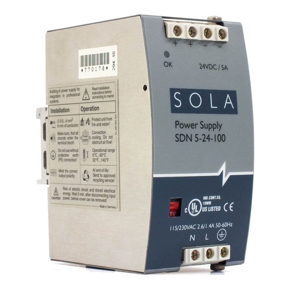 Sola/Hevi-Duty SDN4-24-100LP DC Power Supply, 24 VDC, 3.8 Amp, 47-63 Hz