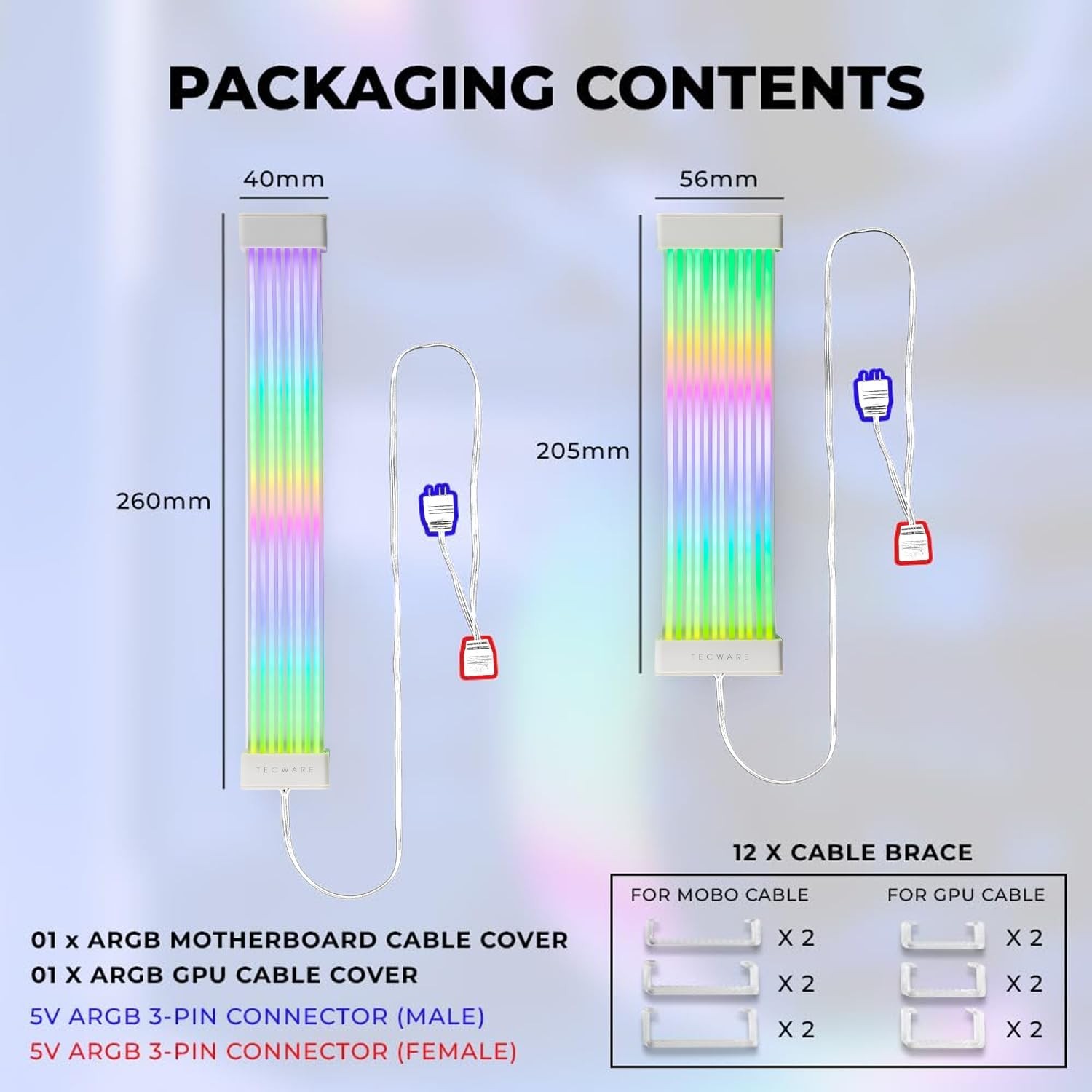 RGB Cable Cover Kit for PC Gaming Builds Flexible 24-Pin & GPU ARGB Extension