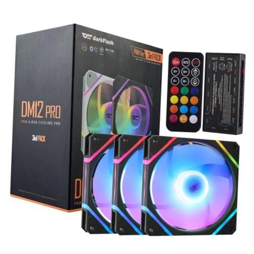 3-Pack 120mm PC Case Fans with Controller Hub & Remote, Forward Facing black