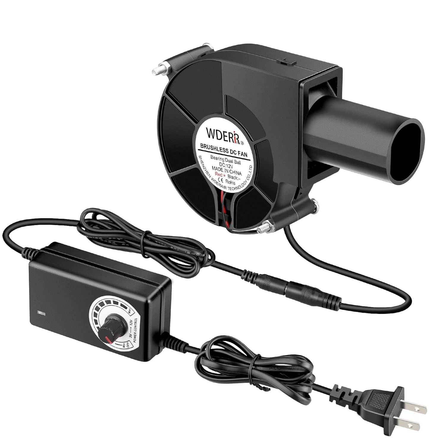97Mm X 33Mm BBQ Blower Fan 12V with 120V – 240V AC Plug Variable Speed Controlle