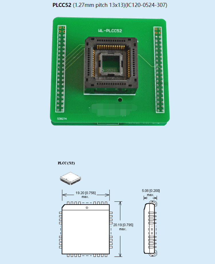 WL-PL52-M412 1.27mm Pitch 13×13 PLCC52 Socket Adapter For Wellon