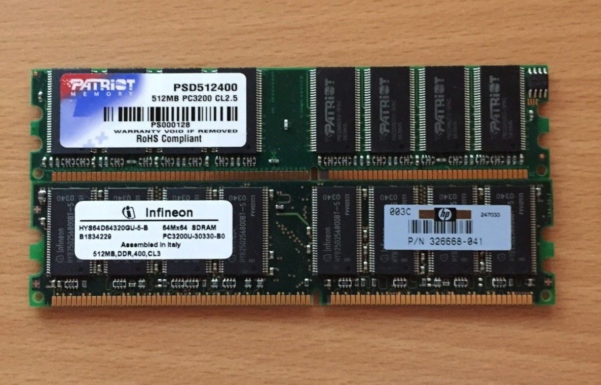 1GB (2x512MB) DDR400 PC3200 Desktop Memory HP/Infineon & Patriot Branded