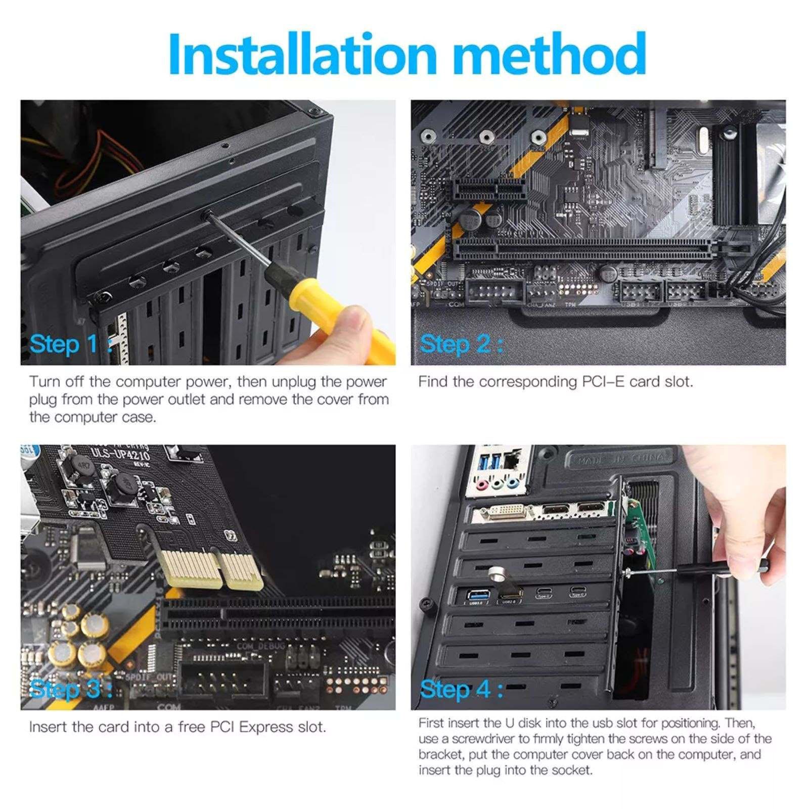 4 Ports USB 3.0 PCI-Express Extension Card 2*USB-A 2*USB-C USB3.0 5Gbps