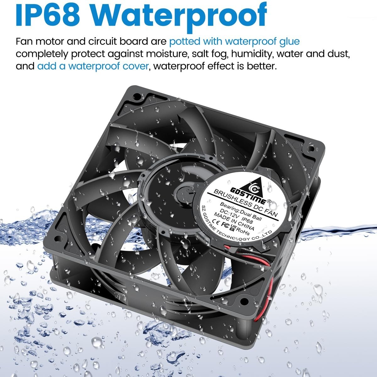 High-Speed 120mm Waterproof Fan 12V DC – 2-Pack, Brushless Cooling, High CFM for