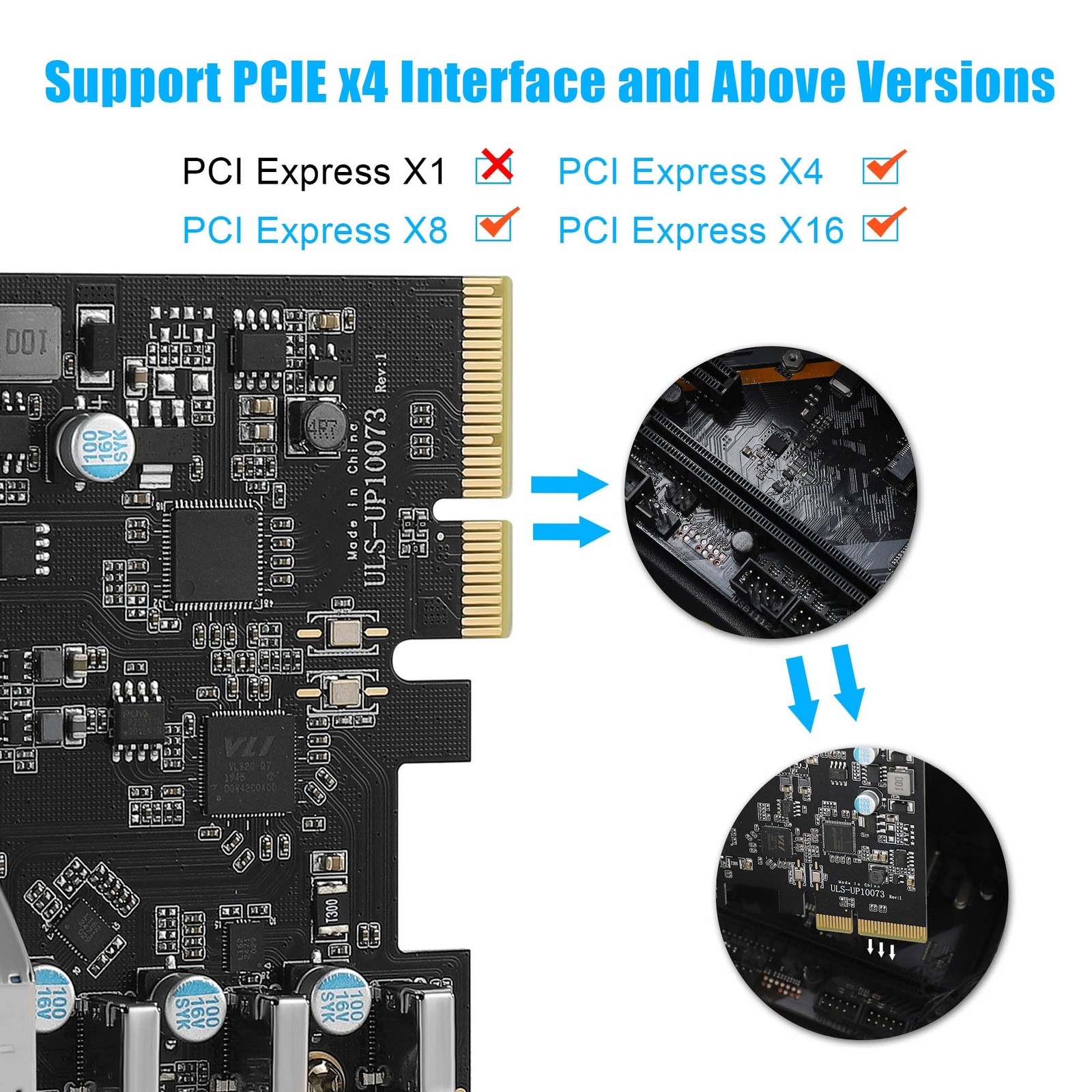 PCIe to USB 3.2 Gen 2 Card with 20 Gbps Bandwidth 7 Ports (4 black