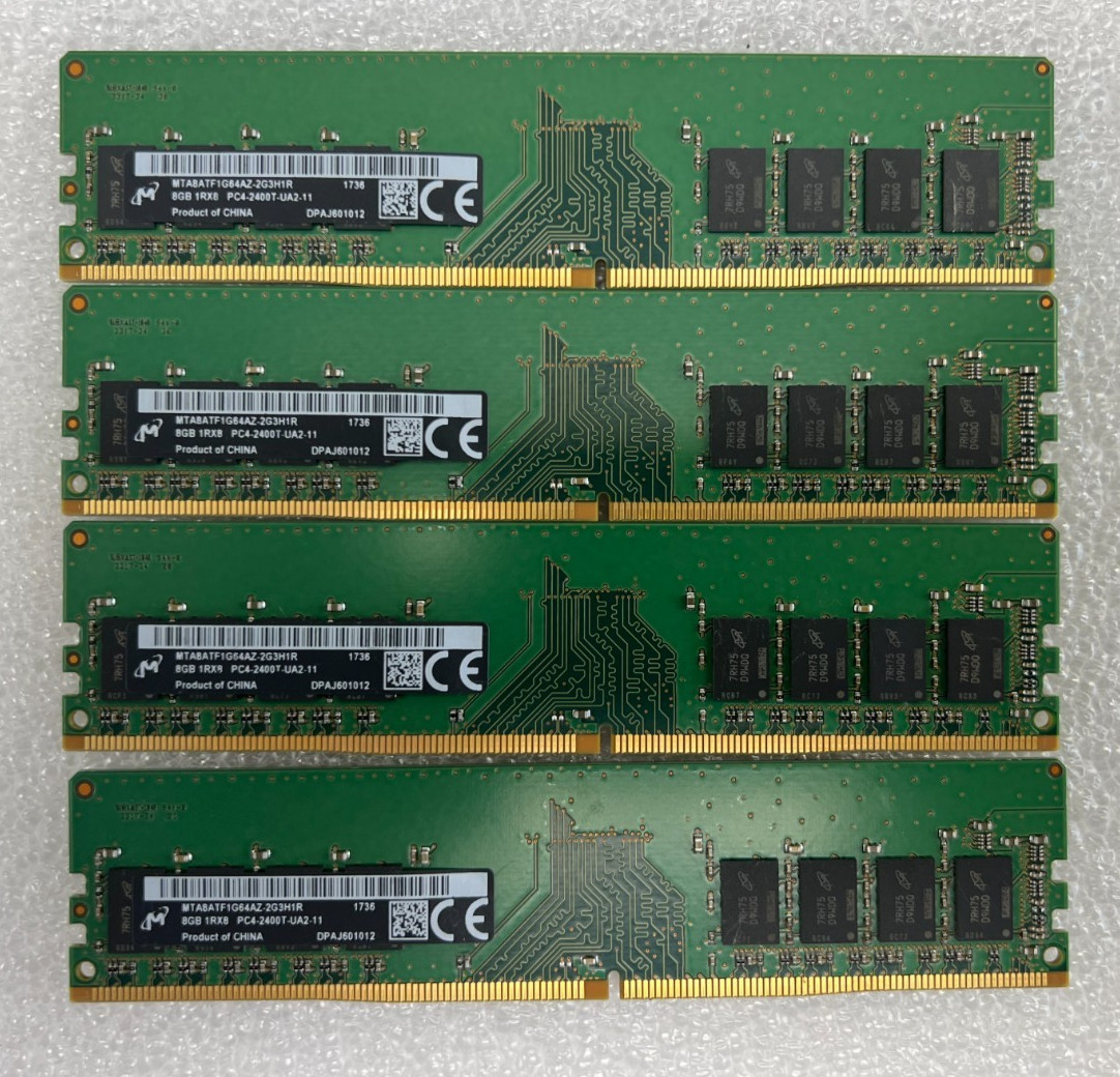 LOT 4X (32GB) Micron MTA8ATF1G64AZ-2G3H1R 8GB DDR4-2400 PC4-19200 NonECC Desktop