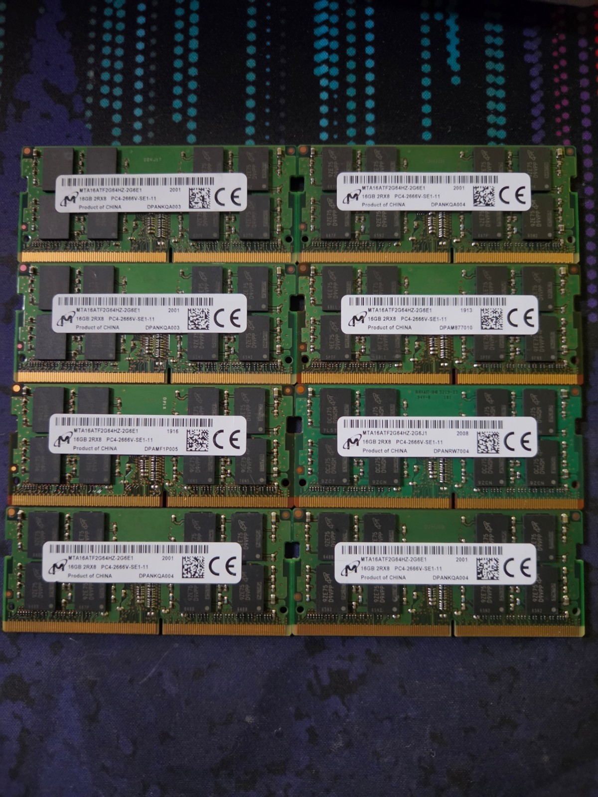 Lot of 8 Micron 16GB DDR4-2666 PC4-21300 SODIMM RAM MTA16ATF2G64HZ-2G6E1