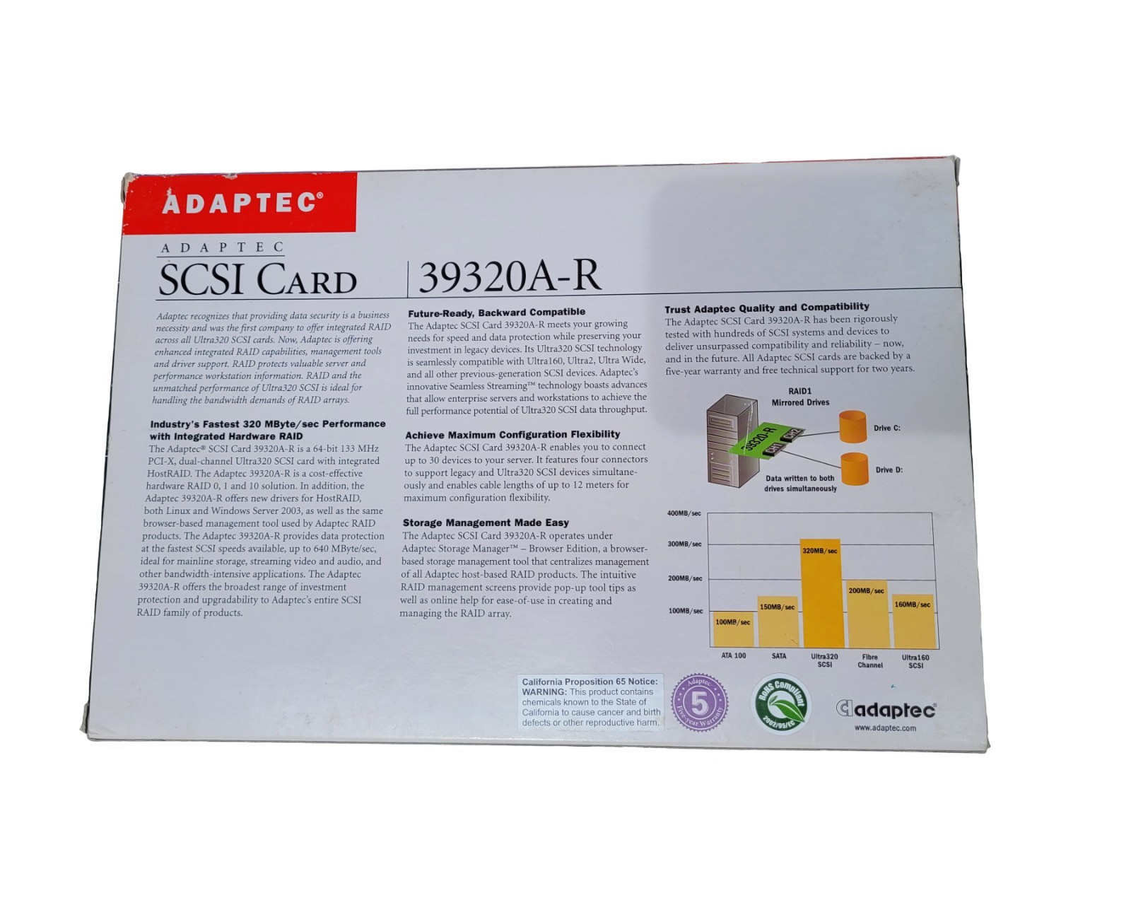 Dell Adaptec ASC-39320A-R PCI-X Ultra320 SCSI Card w/RAID HostRAID