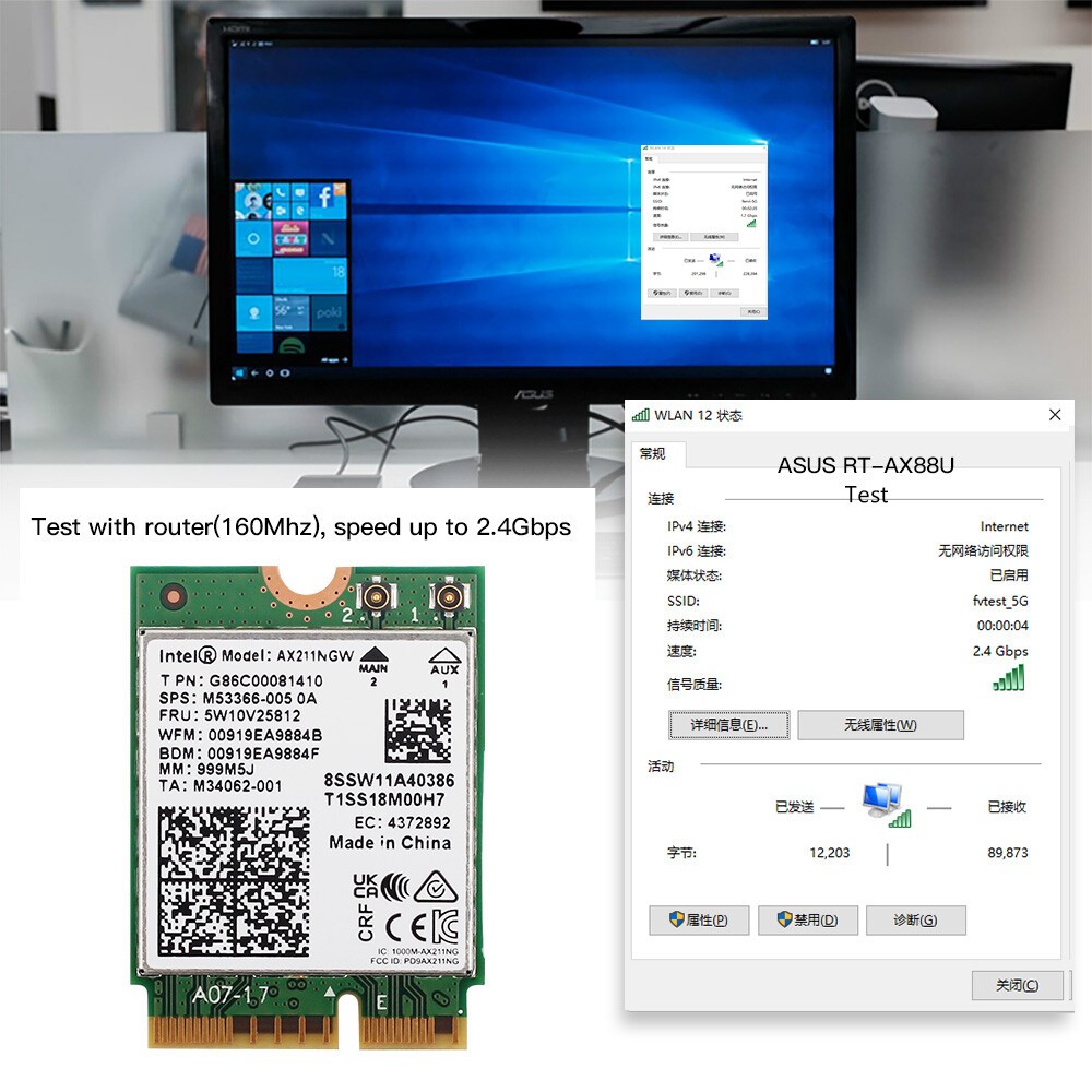 Intel Wi-Fi 6E AX211NGW M.2 2230 CNVio2 Key E 802.11ax WiFi Card WiFi Antenna PC
