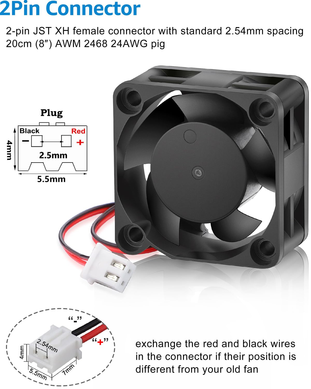40Mm X 40Mm X 20Mm 24V DC Cooling Fan 2Pin for 3D Printer 2-Pack | 4020