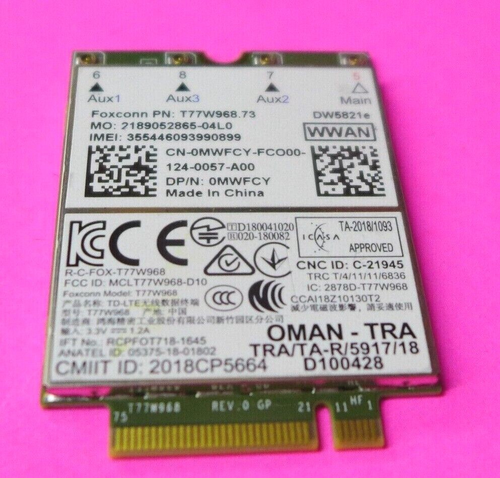 Dell Latitude 5420 5424 7424 Snapdragon X20 LTE 4G T77W968 DW5821e A00 MWFCY