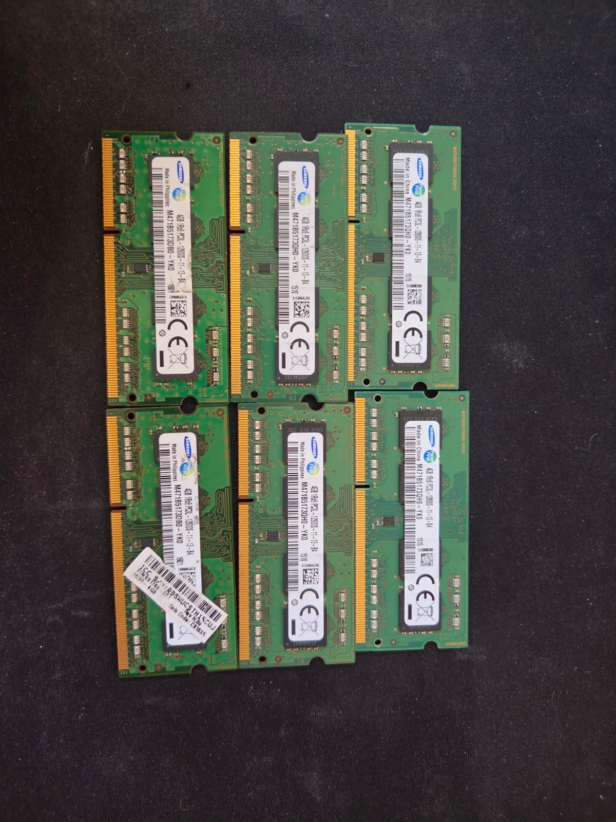 Lot of 6 Samsung 4GB 1Rx8 PC3L-12800S-11-13-B4 (DDR3-1600) SO-DIMM Memory
