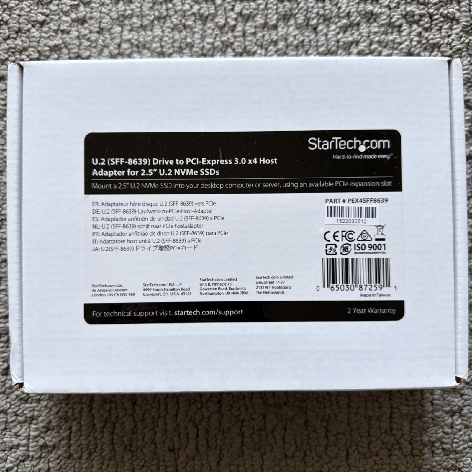 StarTech U.2 Drive to PCI-Express 3.0 x4 Host Adapter for 2.5″ U.2 NVMe SSDs