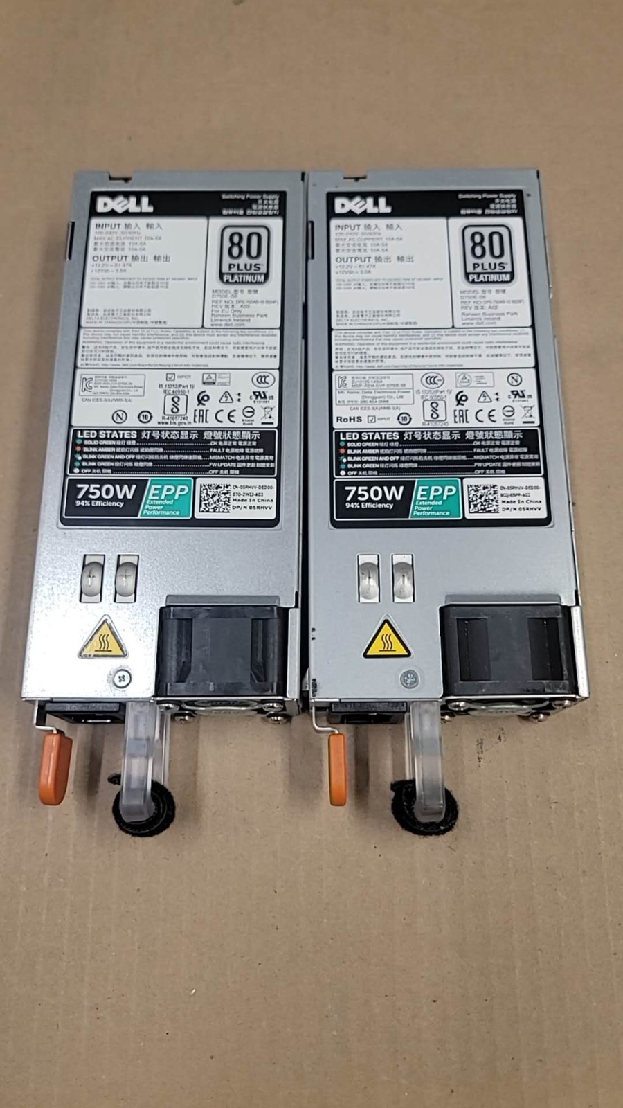 lot of 2 Dell 05RHVV 750W 80+ Platinum EPP Power Supply for R630 R730 R640 R740
