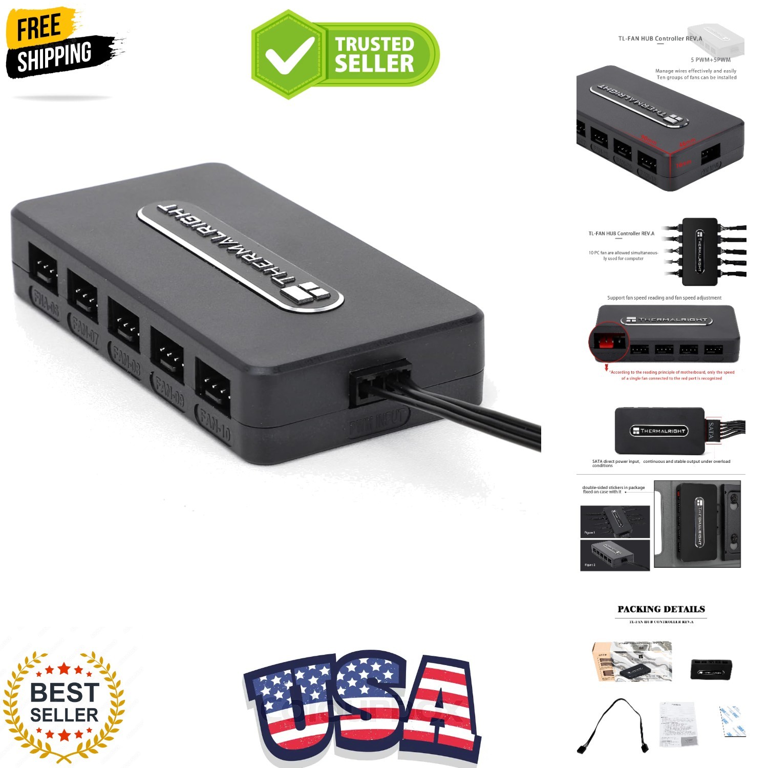 Integrated Fan Hub, 10-Port 4 Pin PC Fan , 12V Fan Hub, Support up to 10 Fans…