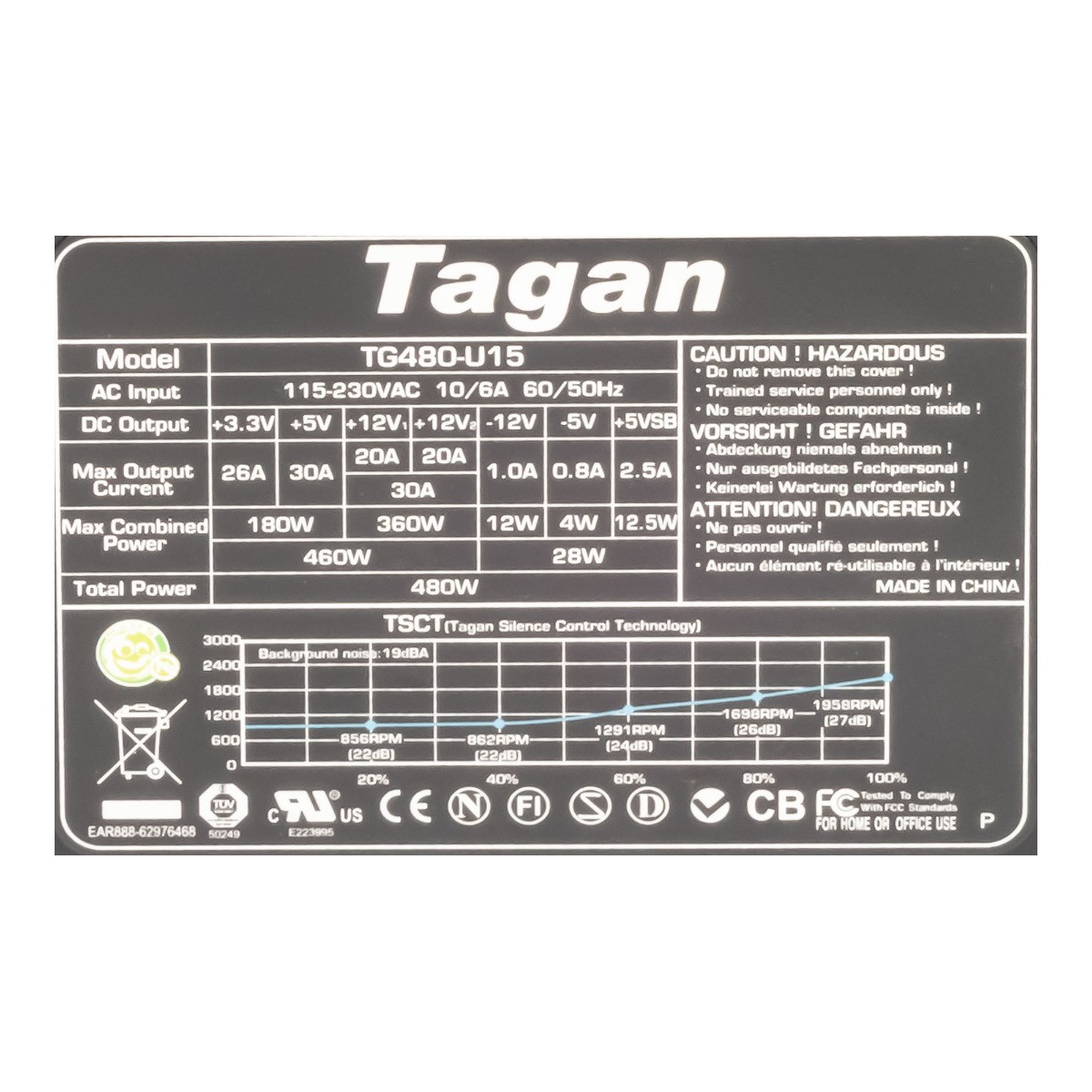 Power Supply TAGAN TG480-U15 480W MODULAR ATX 20+4 PIN ATX12V SATA MOLEX FDD