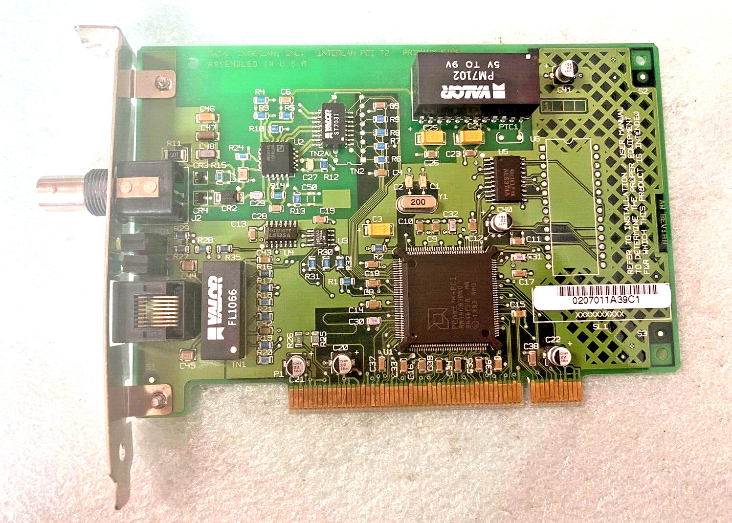 RARE VINTAGE RADCAL INTERLAN PCI T2 PCI ETHERNET CARD COAX WITH RJ45 MXB26