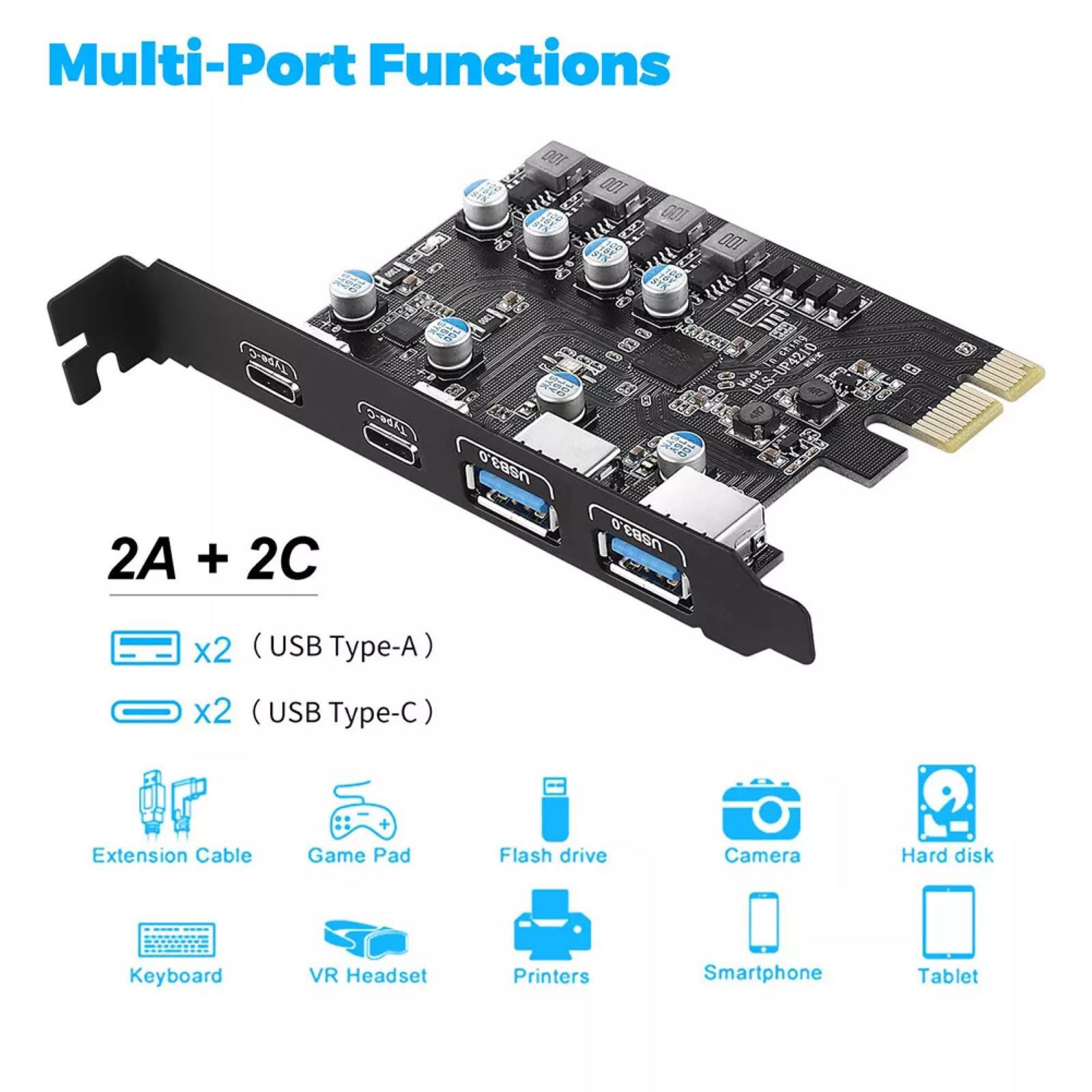 USB 3.0 PCI-E Card 2*USB-A 2*USB-C PCI Express Extension Card USB3.0 5Gbps