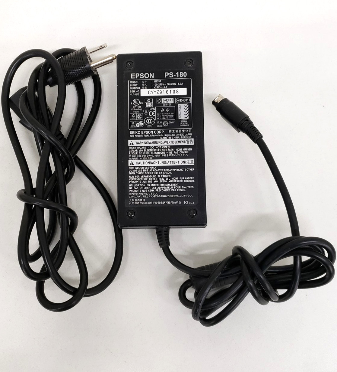 Epson PS-180 AC Adapter 24V 2A 48W Model: M159A S/N: CYYZ916108 Tested