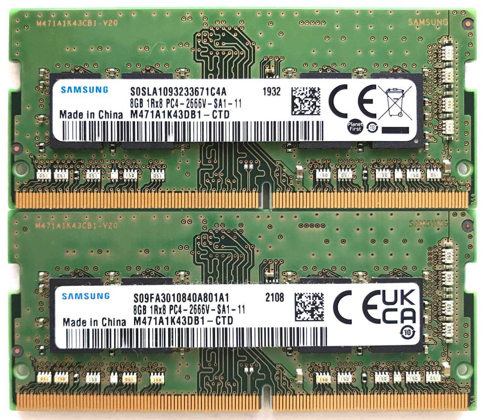 Samsung 16GB (2x8GB) 1Rx8 PC4-2666V-SA1-11 DDR4 Laptop SDRAM M471A1K43DB1-CTD