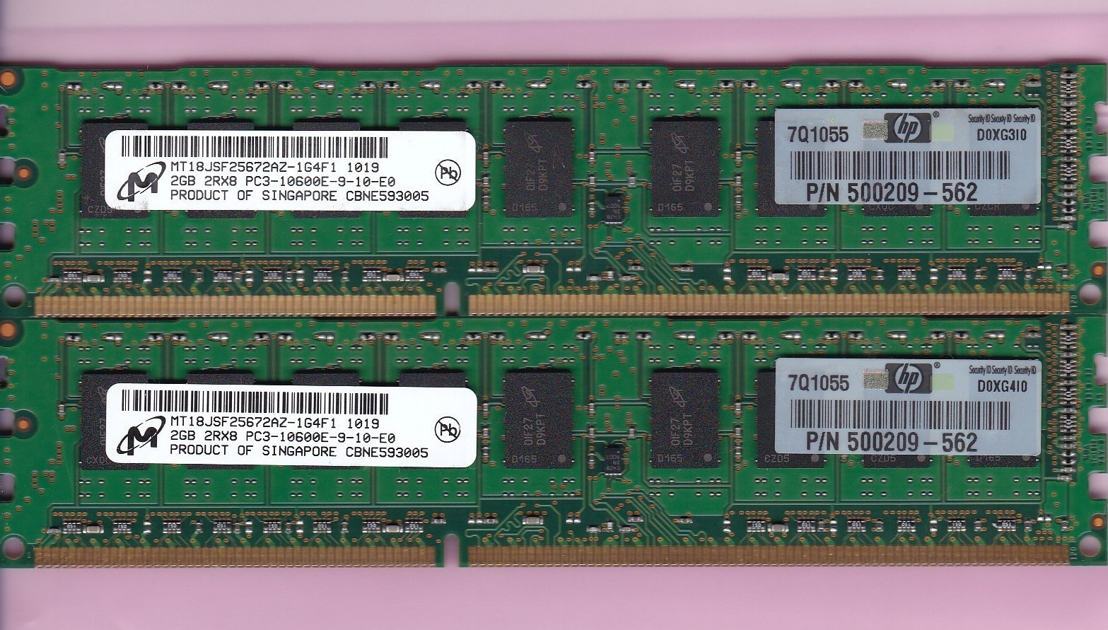 4GB Kit 2x2GB PC3-10600E DDR3-1333 ECC Unbuffered RAM HP 500209-562 1G4F1 240Pin
