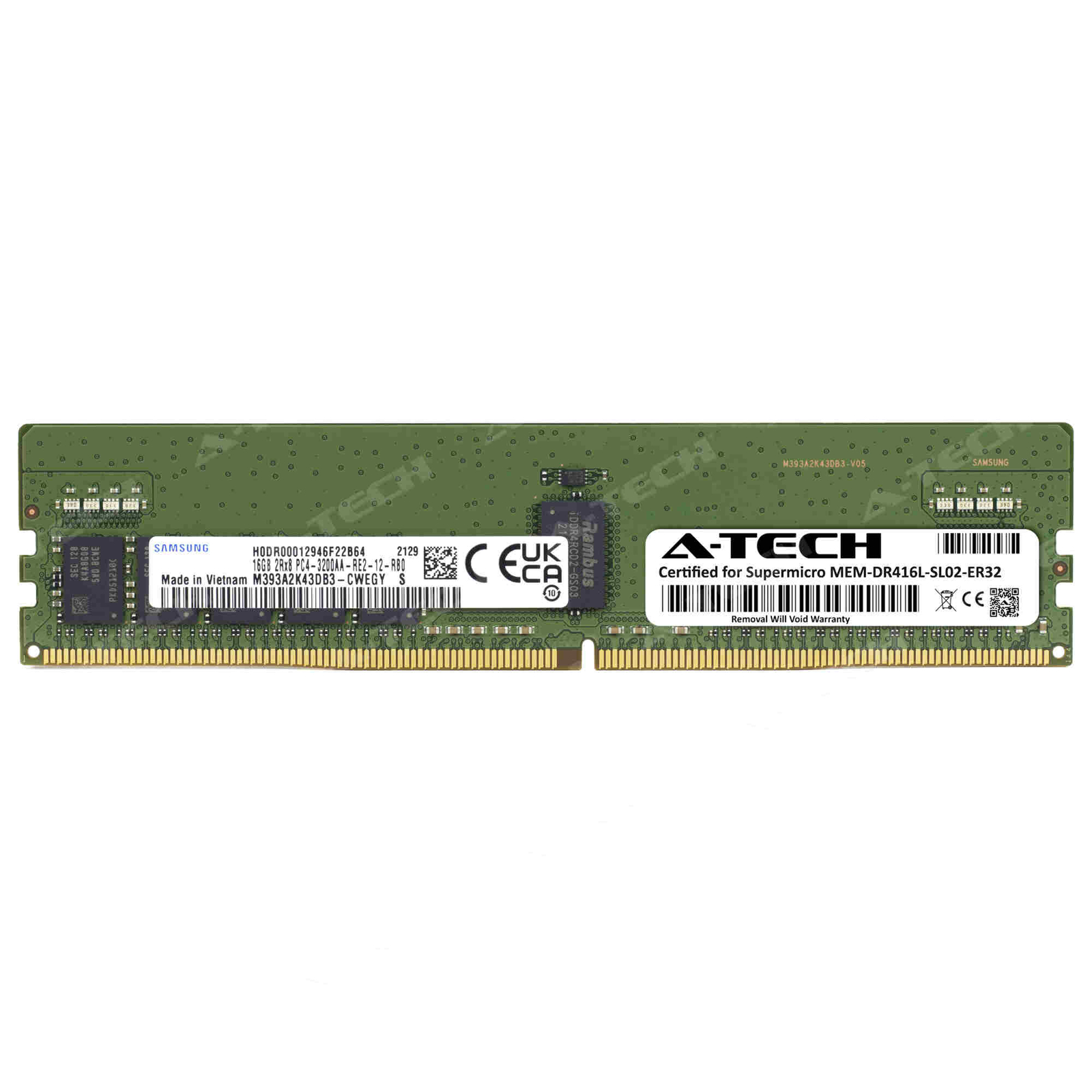 16GB DDR4 PC4-25600 RDIMM Supermicro MEM-DR416L-SL02-ER32 Equivalent Memory RAM