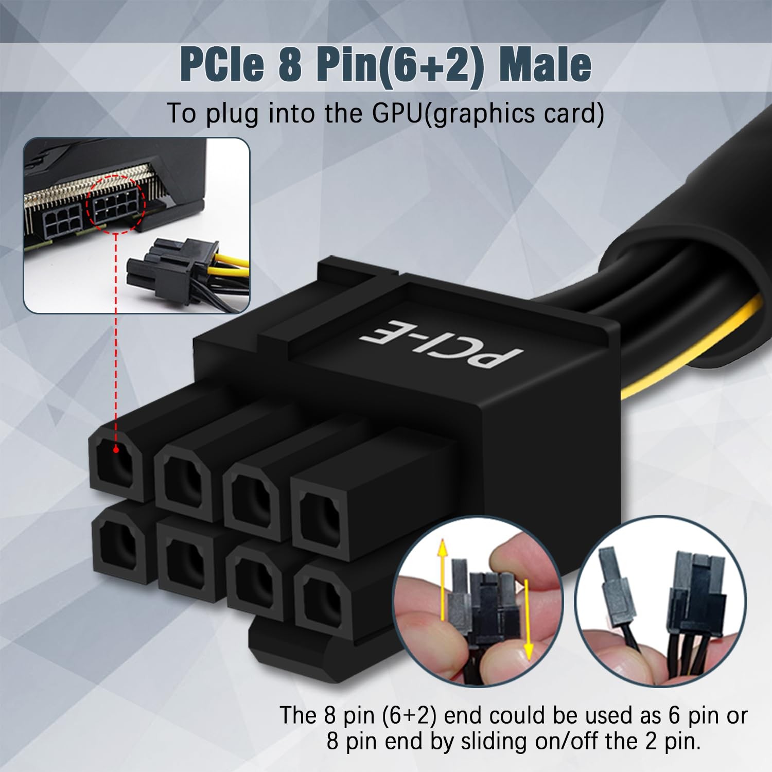 8 Pin PCIe Cable for Corsair PSUs, ATX CPU 8 Pin Male to Dual PCIe (6+2) Male…