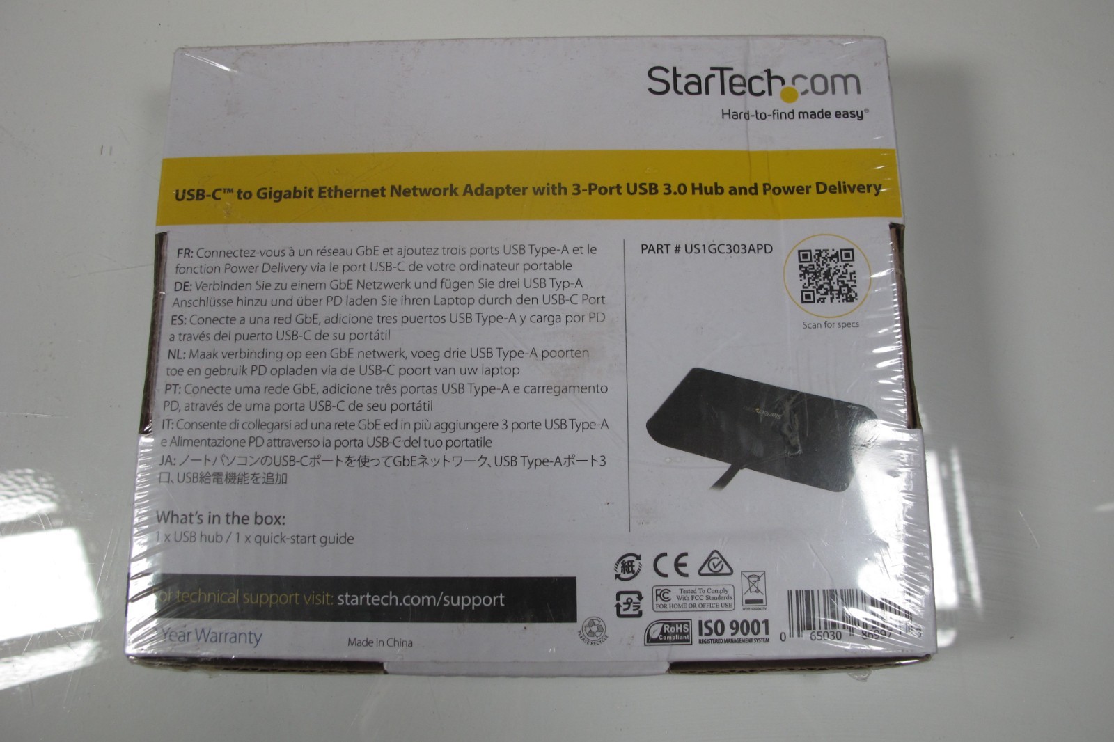 StarTech US1GC303APD USB C to Ethernet Adapter with 3-Port USB 3.0 Hub and Power