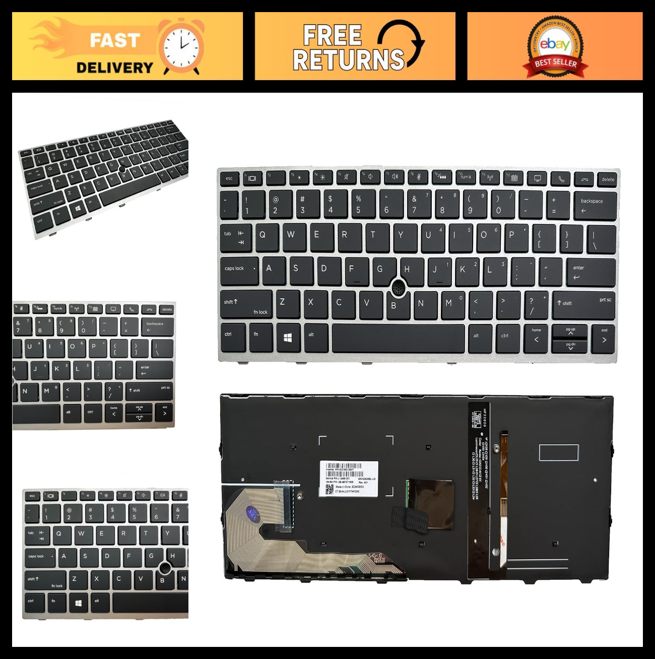 Backlit US Layout Laptop Replacement Keyboard with Pointer for EliteBook G5/G6 M