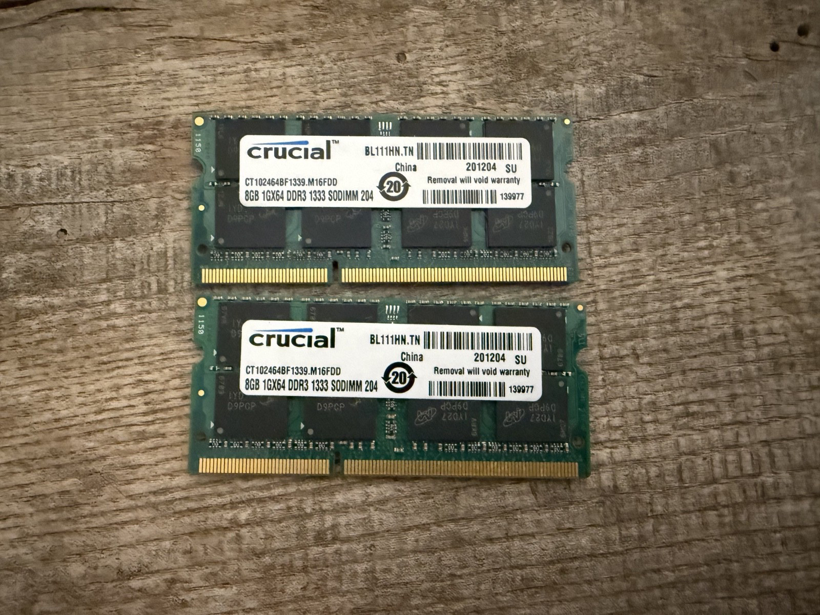 CRUCIAL 8GB 1GX64 DDR3 1333 SO-DIMM 204 LAPTOP MEMORY x 2 total of 16gb