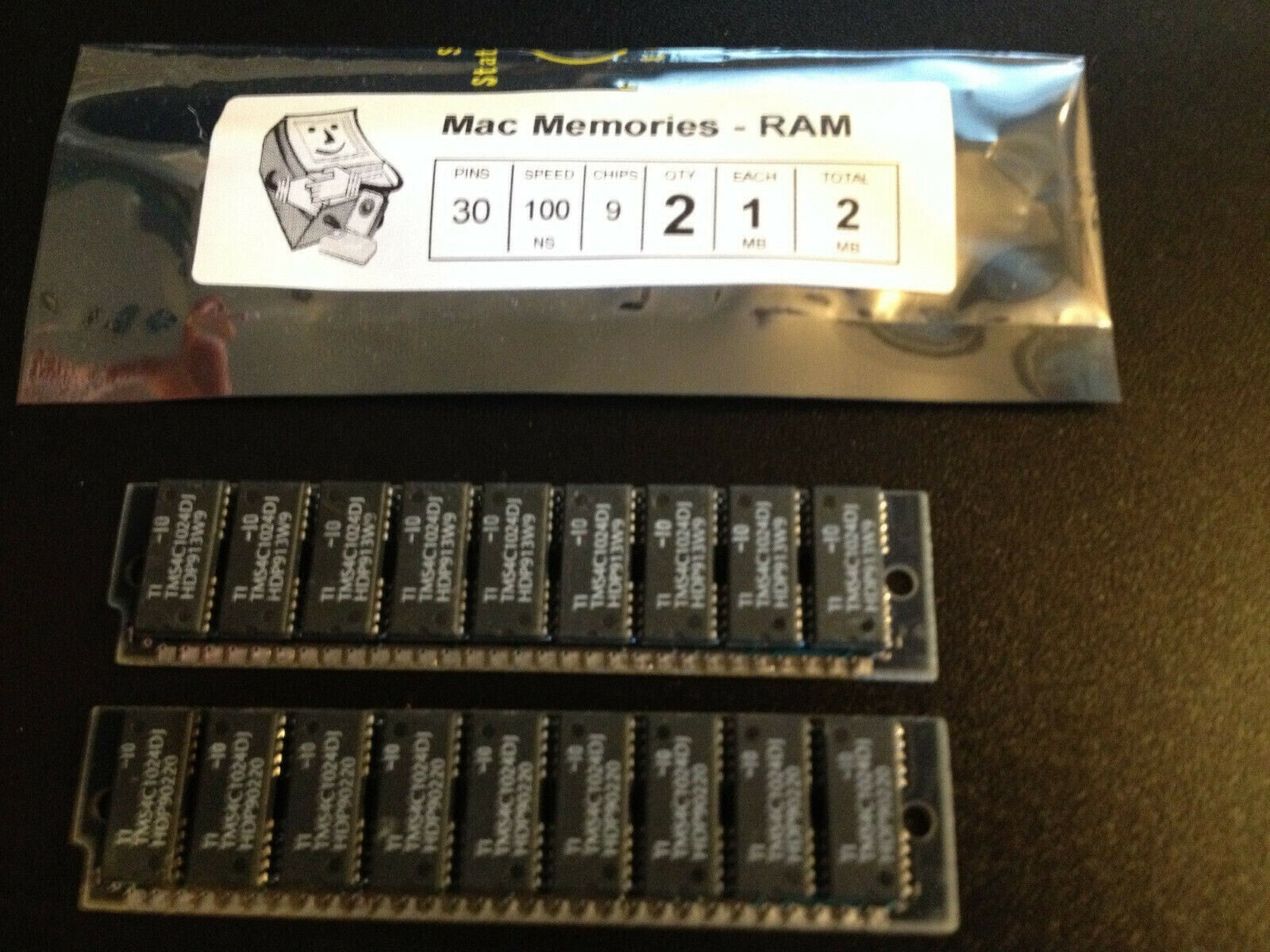 2x 1MB 30-Pin 9-chip Parity 100ns FPM SIMM CLASSIC SE RAM Memory Apple Macintosh