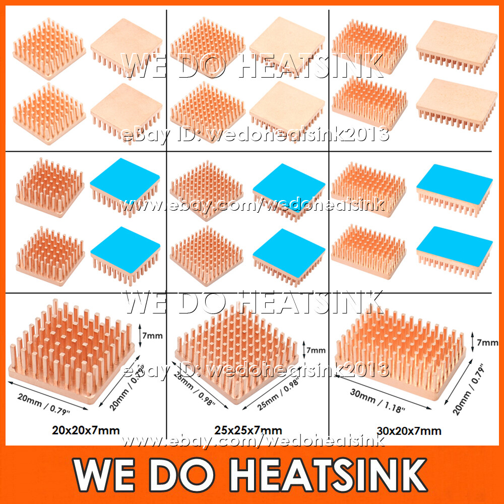 20x20x7mm 25x25x7mm 30x20x7mm Pure Copper Heatsink Without or With Thermal Tape
