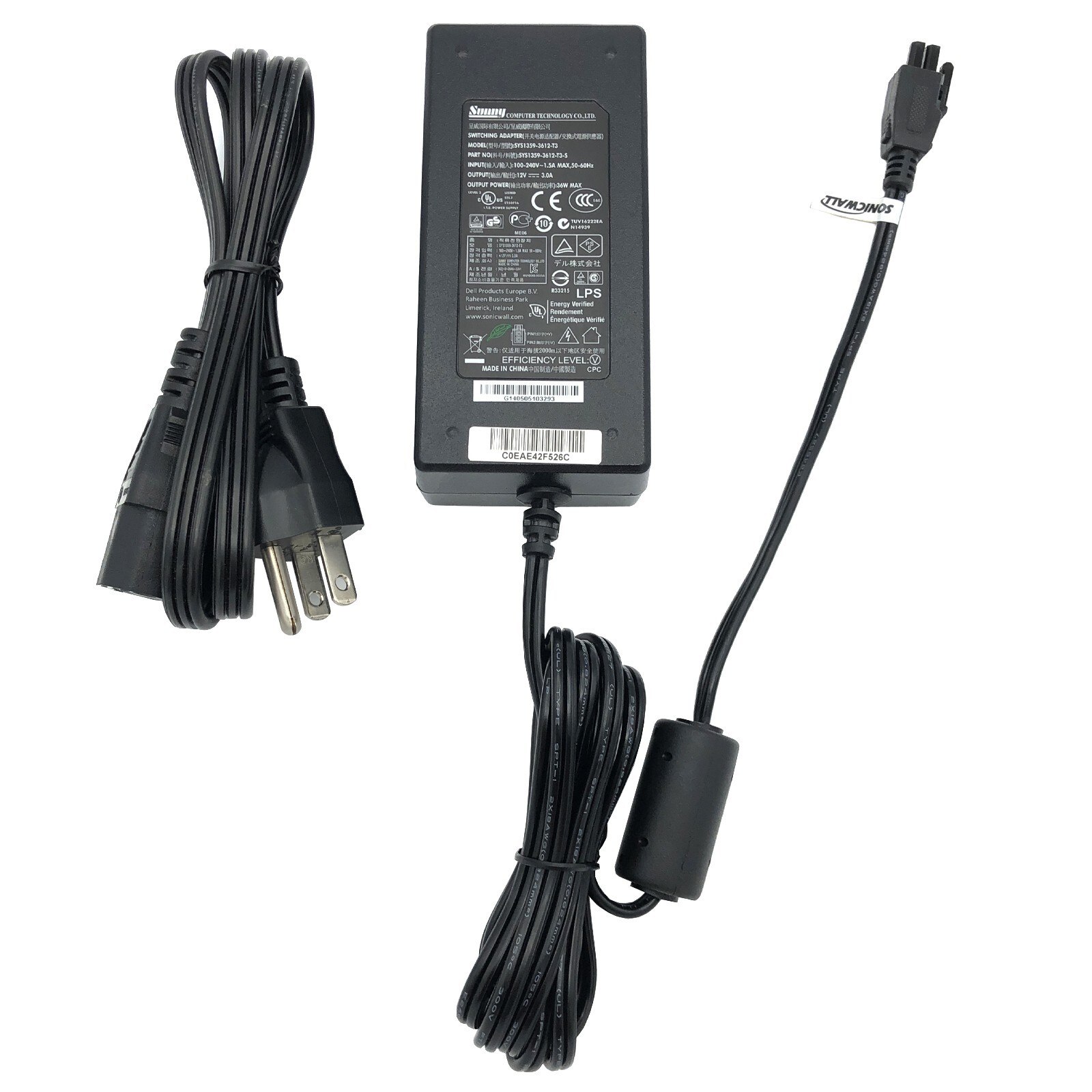 Original Sunny 12V AC Adapter SonicWall Certified Power Supply