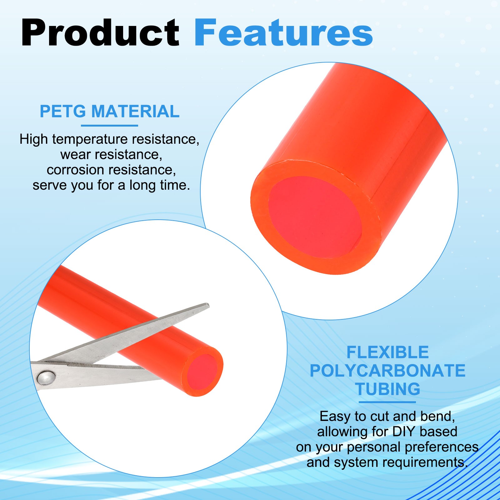 10mmID 14mmOD 500mm Length Rigid PETG Tube, 8PCS Water Cooling Hard Tubes, Red
