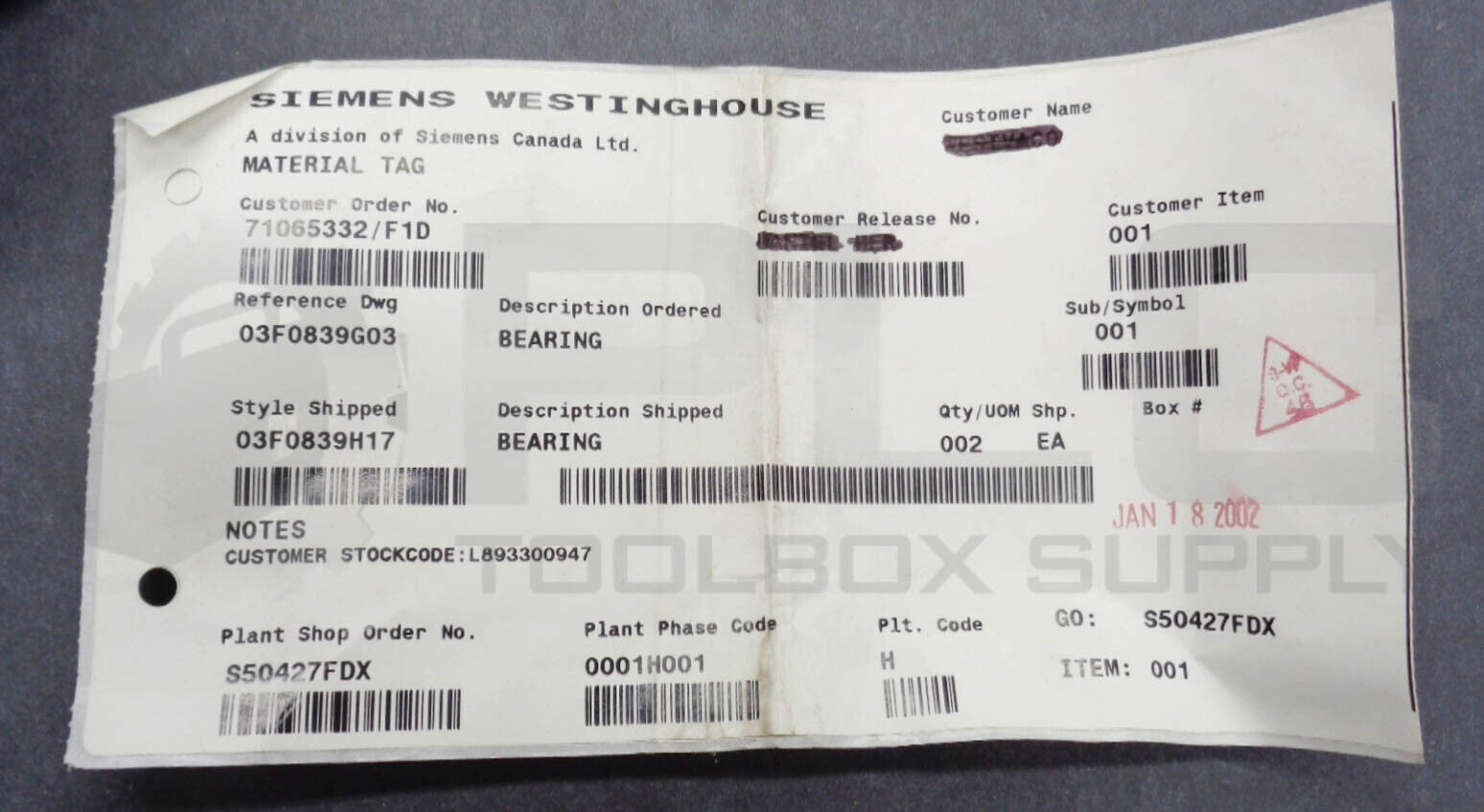 NEW SIEMENS WESTINGHOUSE 03F0839H17 SPLIT BEARING 3-1/8″ BORE 3-F-839H17