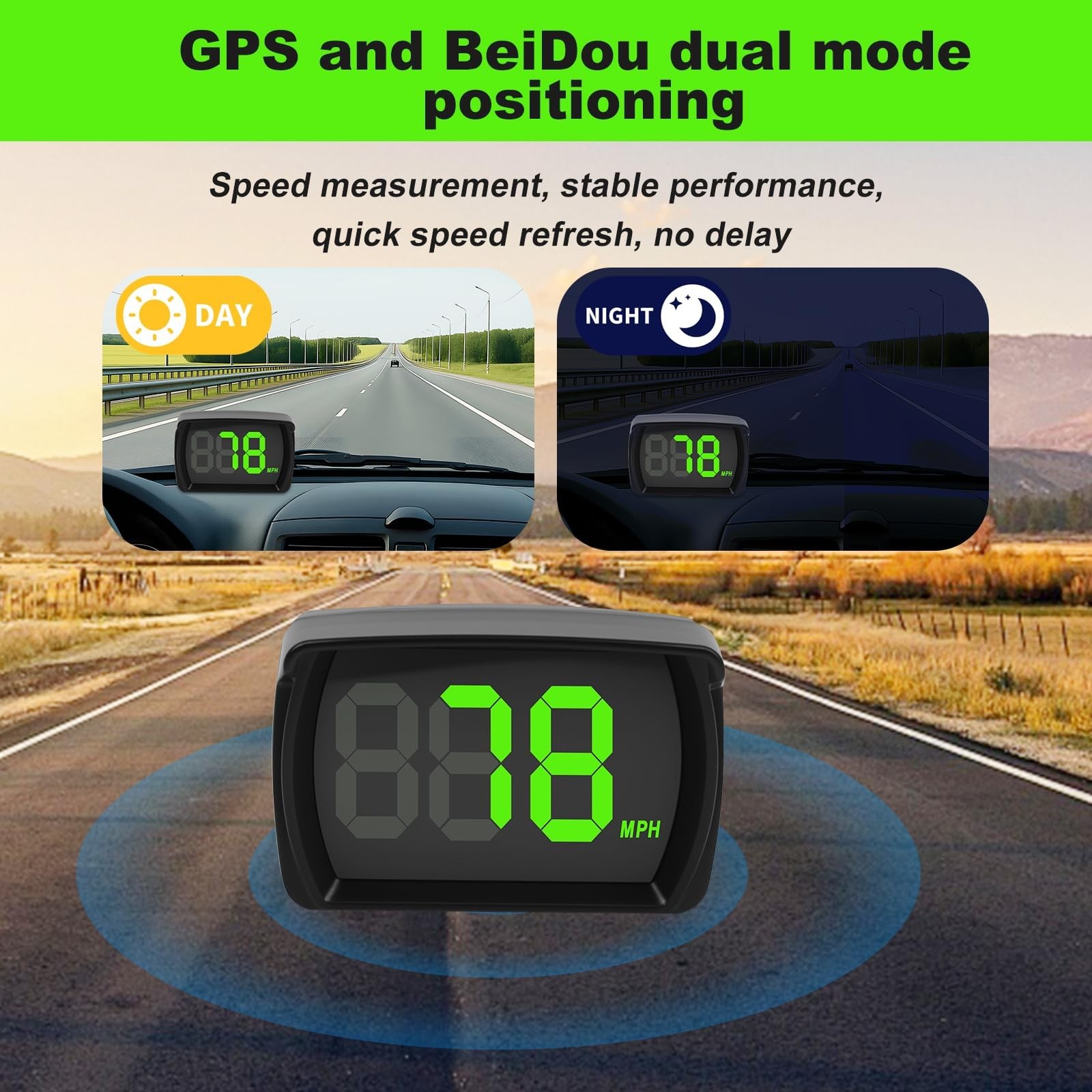 GPS Digital Speedometer for Car Universal HUD Speed Meter with LED Large MPH