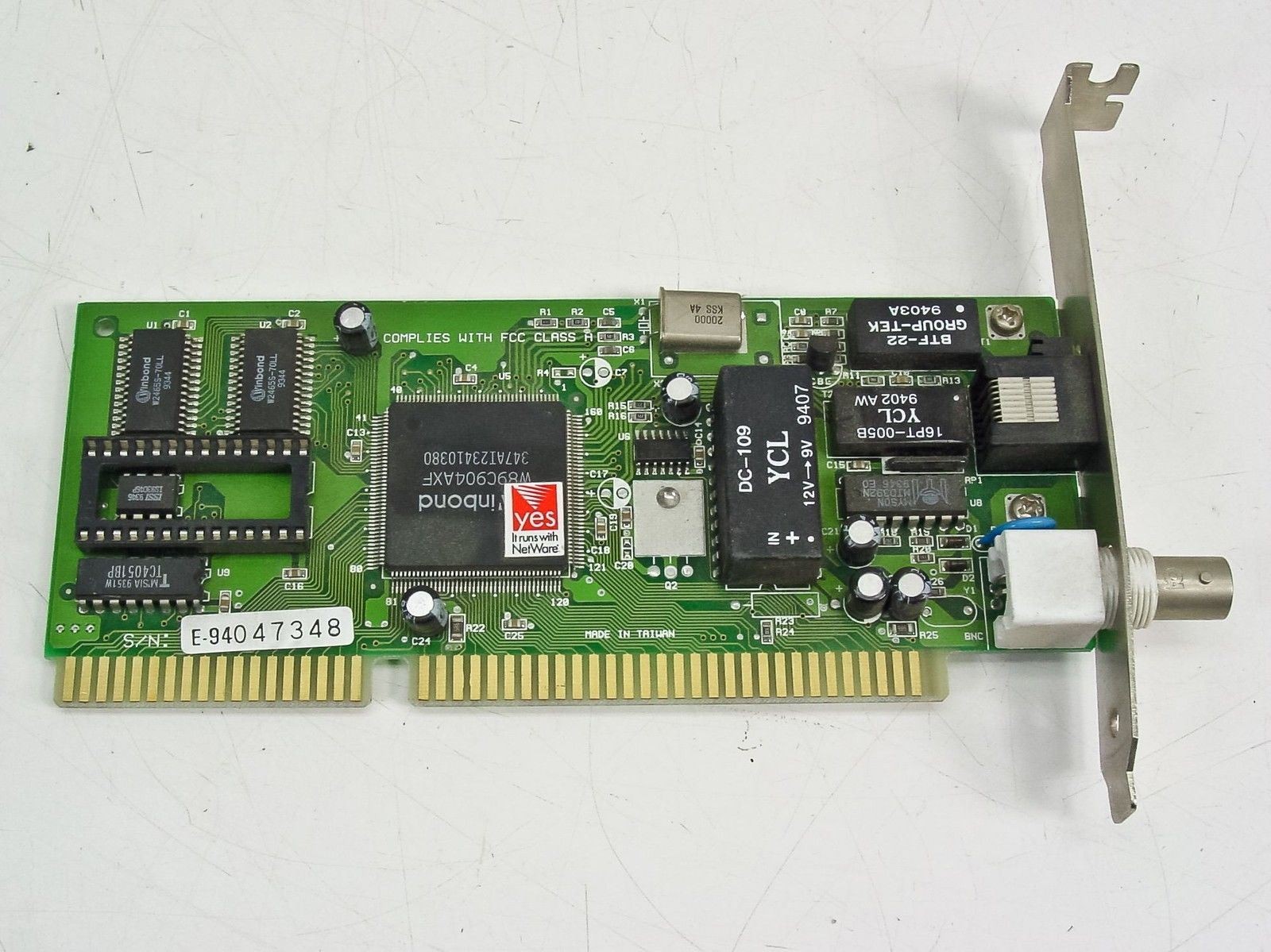 Winbond 16-Bit ISA Ethernet Network Card 60-E2014AC-2 BNC Coax RJ-45 Combo
