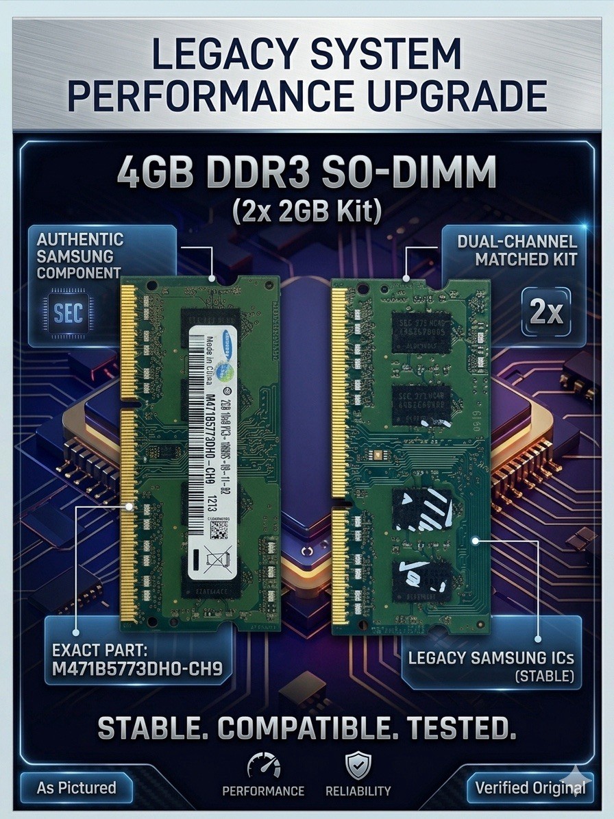 4GB (2x2GB) 1Rx8 PC3-10600S DDR3 204pin SODIMM RAM Laptop Memory Samsung-USED‼️