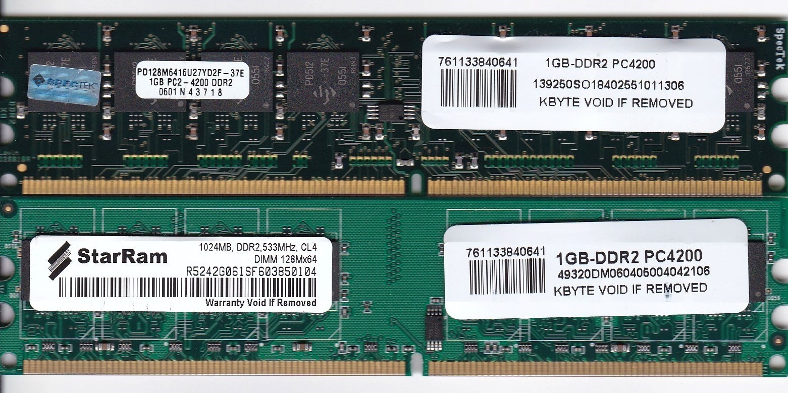2GB 2x1GB PC2-4200 KBYTE #761133840641 1GB-DDR2 PC4200 DDR2-533 Desktop Ram Kit