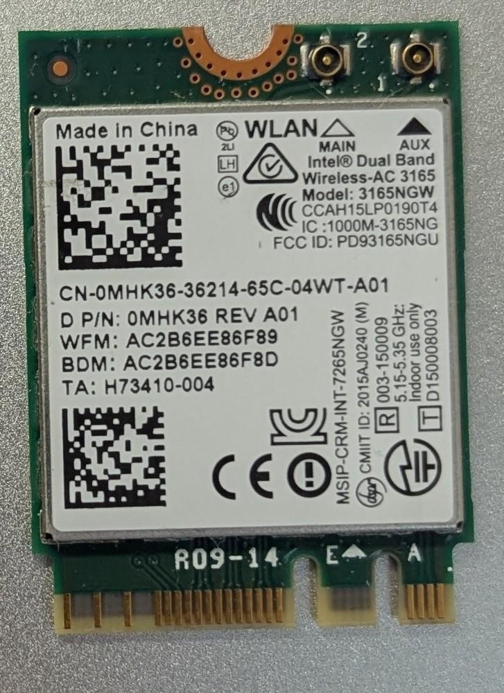 Intel® Wireless-AC 3165NGW Dual Band Wi-Fi 5 (802.11ac) 2.4, 5GHz WiFi Card