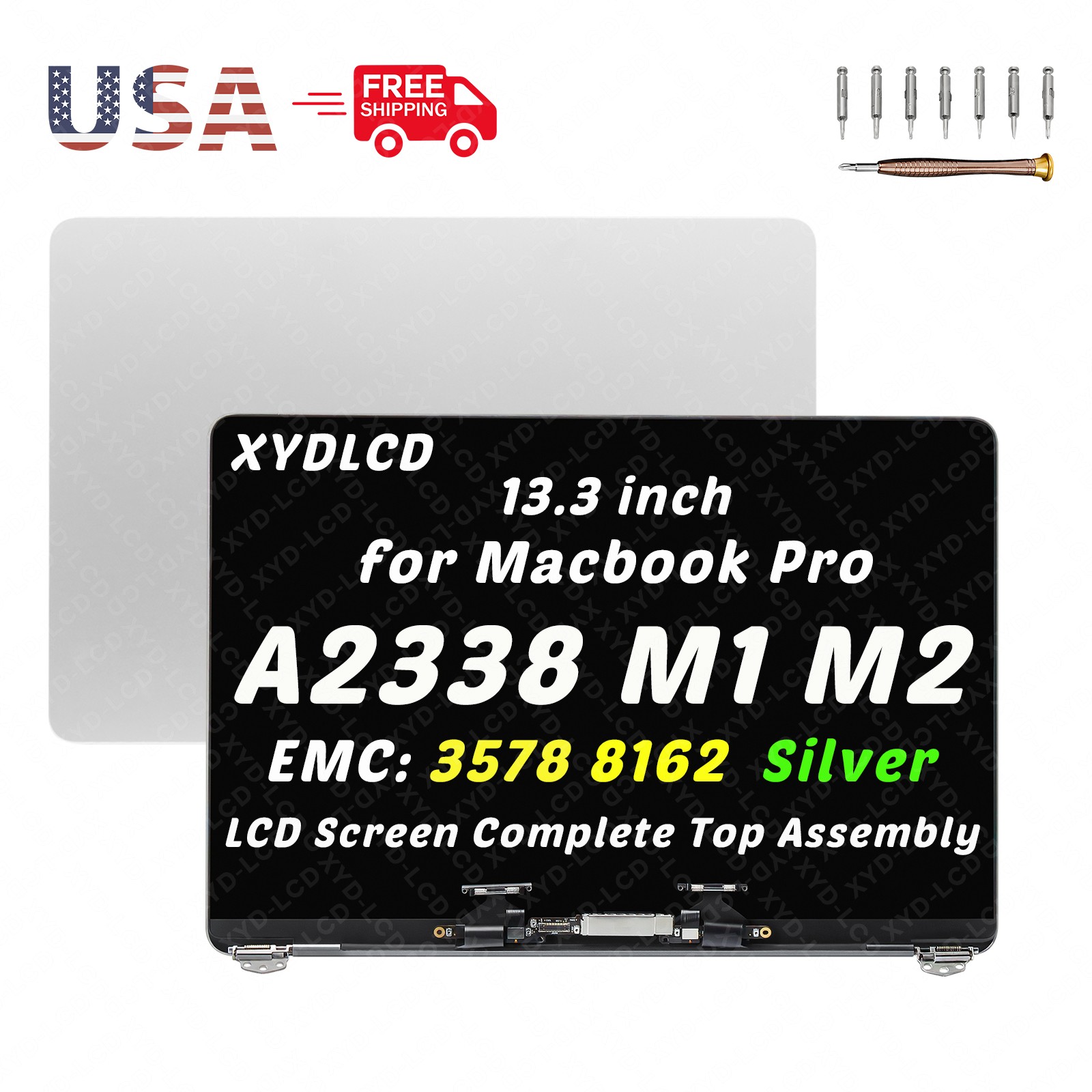 for MacBook Pro 13.3″ A2338 M1 2020 M2 2022 EMC 3578 EMC 8162 LCD Screen Silver