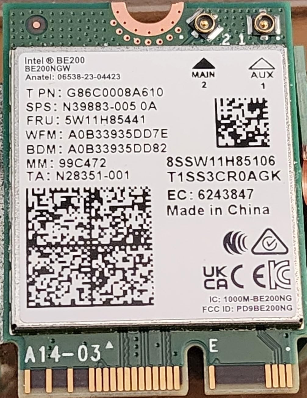 Intel BE200 Wi-Fi 7 Wireless Bluetooth Adapter BE200.NGWG.NV