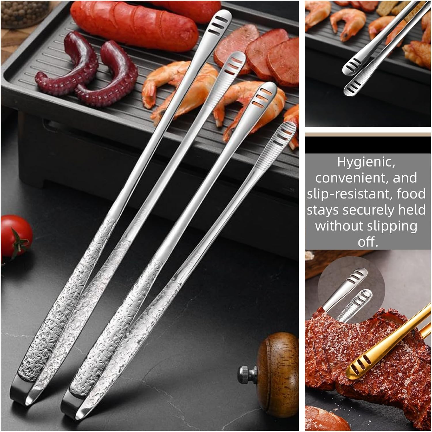 2 PCS 11 And 9.45 Inch Heavy Duty Stainless Steel BBQ Grill Cooking Tongs