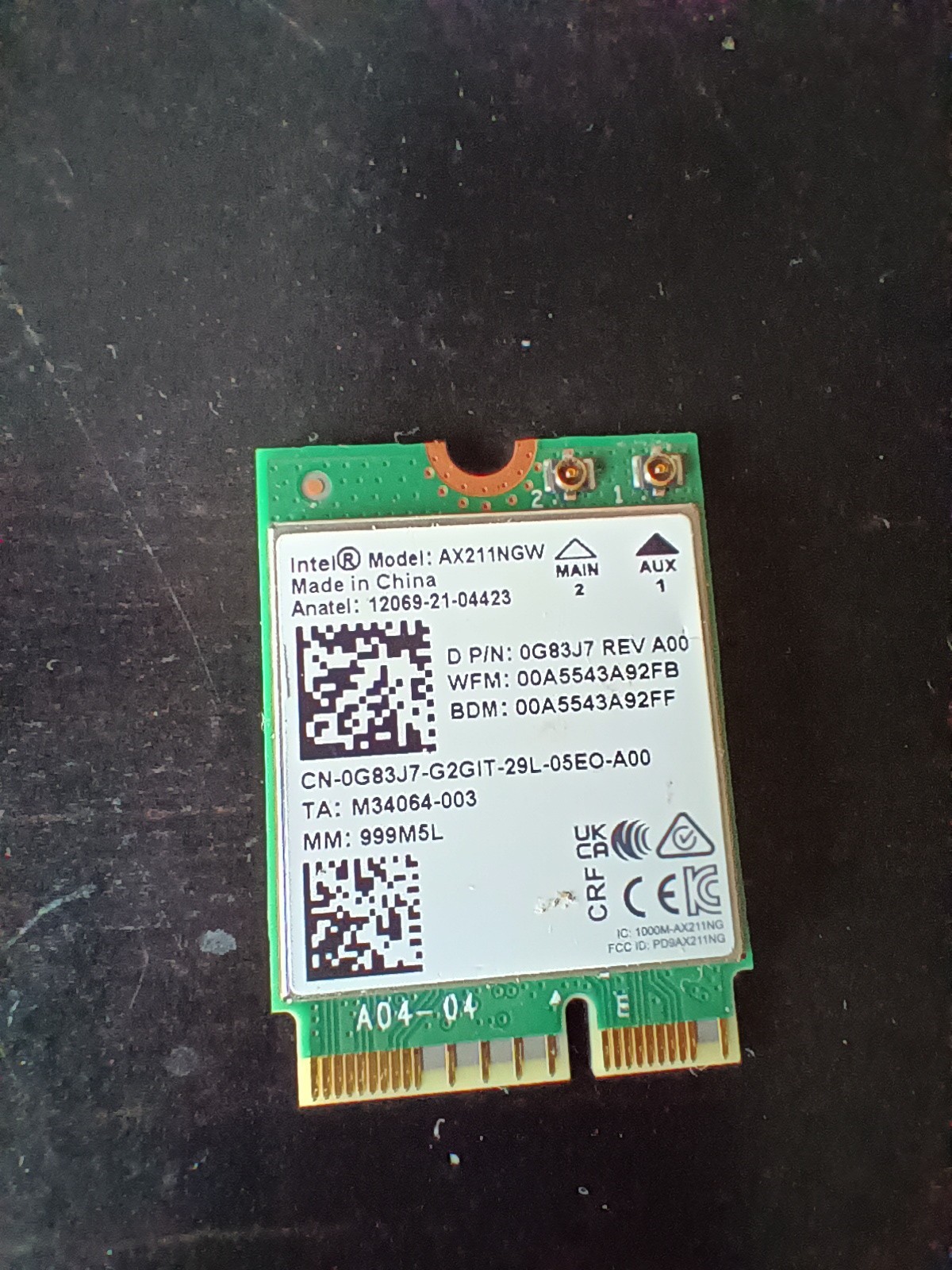 OEM Intel Wi-Fi 6E AX211NGW M.2 2230 CNVio2 Key E 802.11ax Wi-Fi Card G83J7