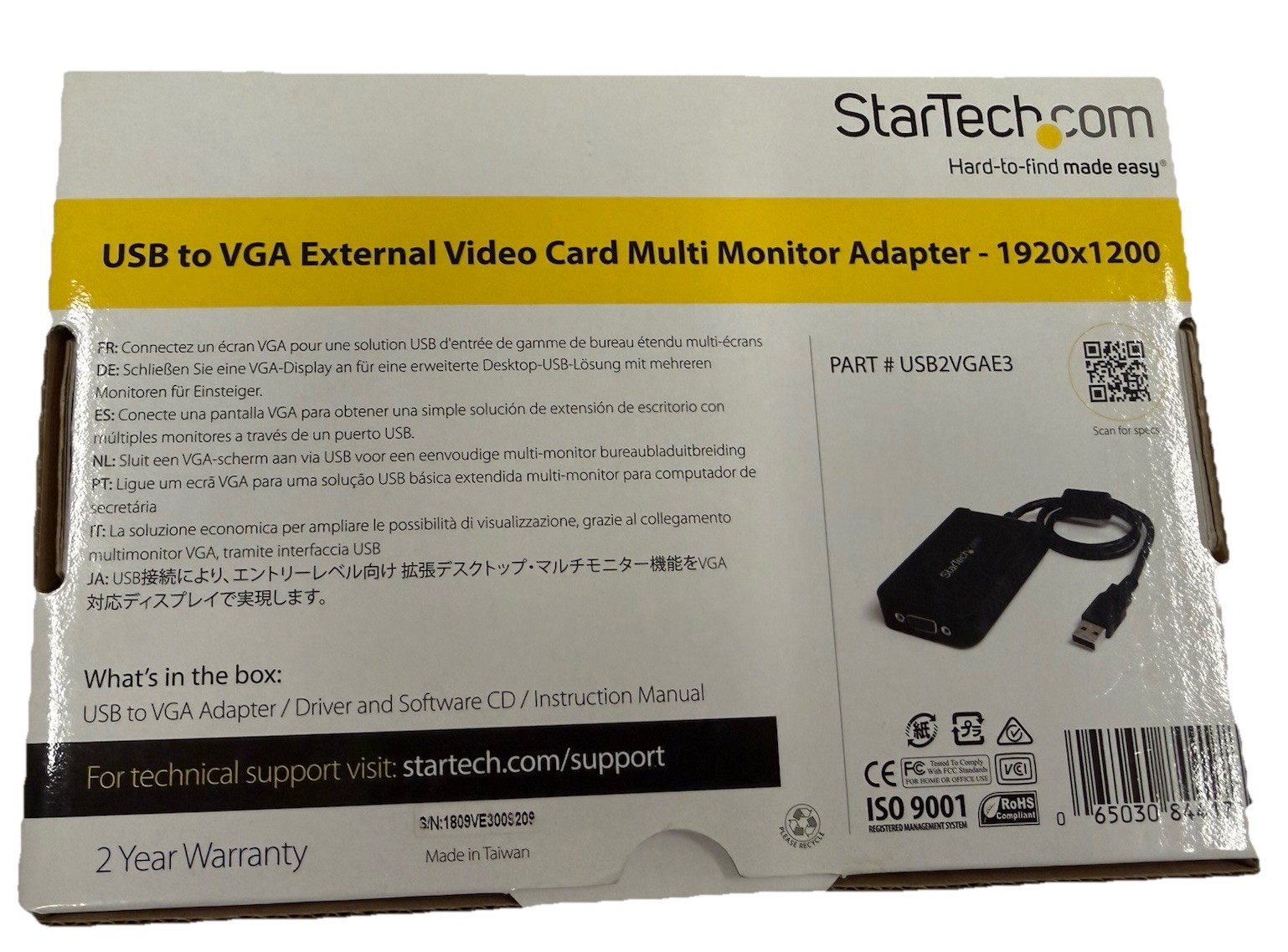 StarTech.com USB to VGA Multi Monitor External Video Card Adapter USB2VGAE3