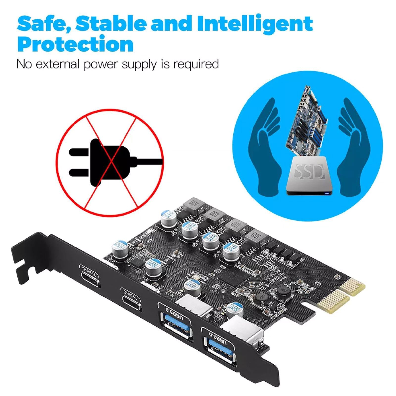 USB 3.0 PCI-E Card 2*USB-A 2*USB-C PCI Express Extension Card USB3.0 5Gbps