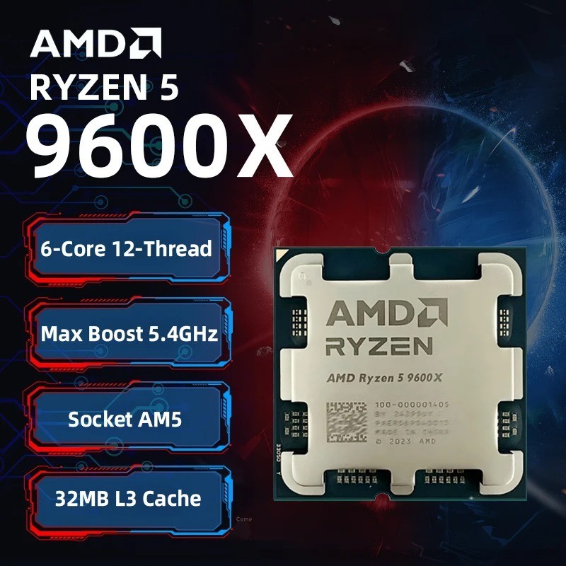 AMD Ryzen 5 9600X CPU 100% Brand New AMD 9600X Processor Up to 5.4GHz 6-Core 12