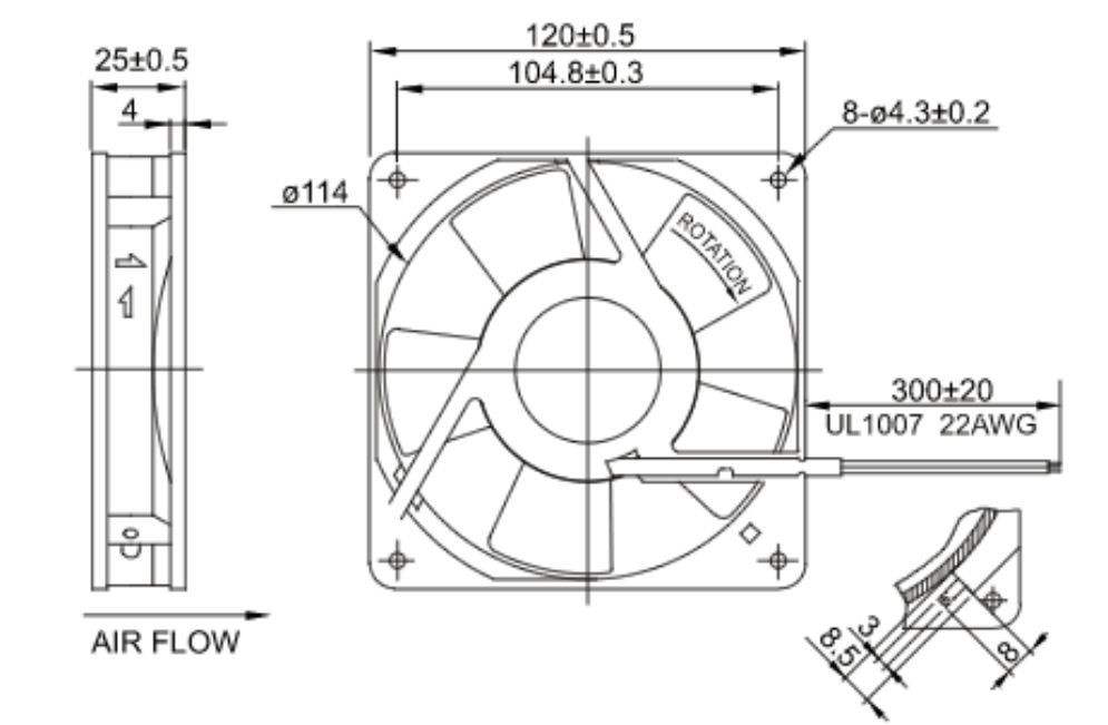 Fan Tubeaxial, OA125AP-11-1TB ,Orion,115 VAC,120×25 mm,2900 RPM,11 W,2 Terminals