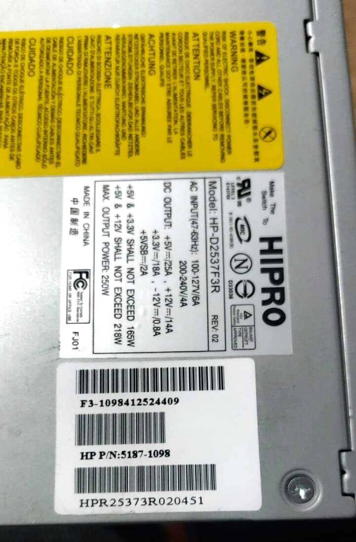 Hipro HP HP-D2537F3R 5187-1098 250W Power Supply